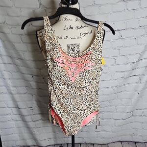 Watercult Leopard Print Embroidered Sequins One Piece Swimsuit NWT Size 10B
